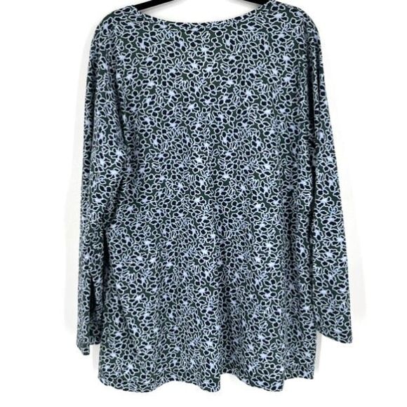 Lands' End Women's Floral V- Neck LS Supima Cotton T-Shirt Blue Size 2X Stretch - Picture 3 of 10